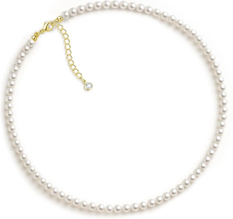 Zeffy Pearl Necklace 4MM/6MM/8MM Dainty Round Imitation Pearl Choker Necklace Wedding Pearl Necklace Delicate Jewelry for Women Simple Bridesmaid Jewelry Gifts - Image 1